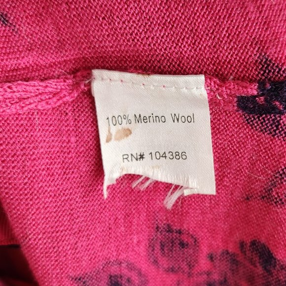 Garnet Hill 100% Merino Wool Lightweight Floral Button Front Cardigan M Flawed - Picture 4 of 9